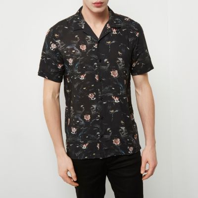 Black jaguar print soft casual shirt
